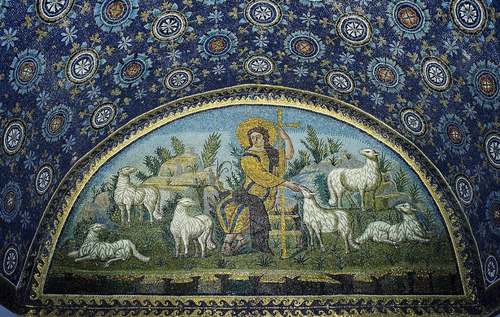"The good Shepherd" mosaic in mausoleum of Galla Placidia. UNESCO World heritage site. Ravenna, Italy. 5th century A.D.