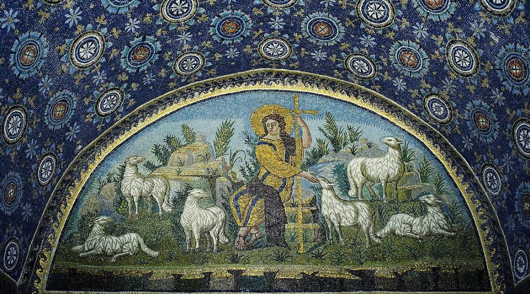 "The good Shepherd" mosaic in mausoleum of Galla Placidia. UNESCO World heritage site. Ravenna, Italy. 5th century A.D.